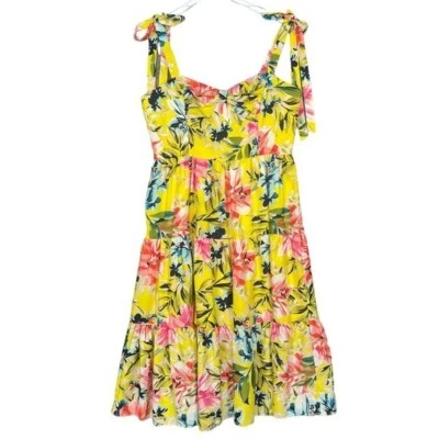 Vestido Eliza J Mujer 14 Amarillo Rosa Floral Solero Forrado Sin Mangas Novia Foto 1 de 4