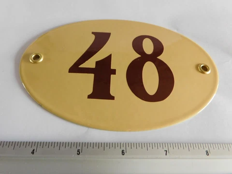Art Deco - Enamel Porcelain Oval Metal House Door Number Street Sign Plaque 48 Cover