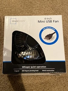 Mainstays 4 Inch Metal USB Table Desk Fan Black Pivoting Whisper Quiet Mini NEW - Picture 1 of 3