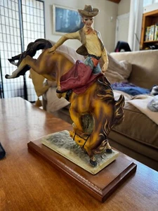 VTG Western Cowboy on Bucking Horse Figurine – Large 12” Resin Sculpture - Picture 1 of 13