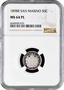 San Marino 50 centesimi 1898 R, NGC MS64 PL, "Republic (1864 - 1938)" TopPop 1/0 - Picture 1 of 2