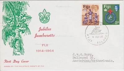 Cubierta Fiji, 1964. Suva a Amsterdam. Jubilee Jamborette Fiji 1914-1964 primer día Foto 1 de 3