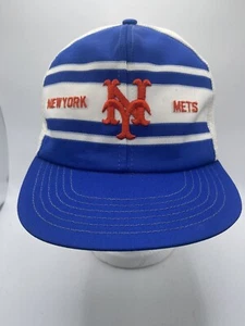 Vintage New York Mets Baseball Snapback Trucker Throwback Hat Cap M-L Stripe - Picture 1 of 14