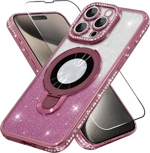Magnetic for iPhone 15 Pro Max Case with Stand Glitter for Women Girl - Picture 1 of 6