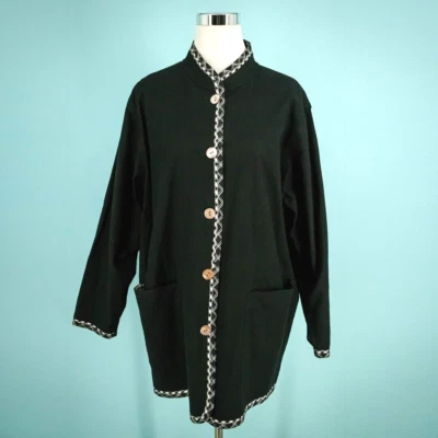 Koos Of Course Plus Size 1X Black Floral Reversible Quilted Button Artsy Jacket - Image 1 of 4