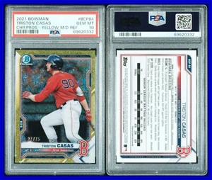 PSA 10 2021 Bowman Chrome Yellow Mini-Diamond Refractor Triston Casas /75 POP2 - Picture 1 of 1