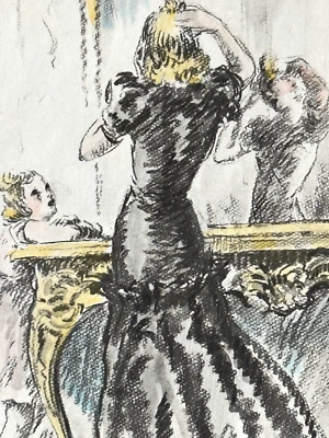 Gravure Art Déco XXème femme élégante et son enfant signée Louis Icart - Photo 1/4