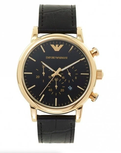 NWT Emporio Armani Luigi Chronograph Black Leather Strap Men's Watch AR1917 - Image 1 of 1
