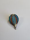 Hot Air Balloon Lapel Pin Crushed Blue & Red Turquoise Nice Pin!! Silver Color