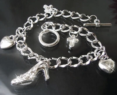 Armband Bettelarmband 21cm Silber pl Anhänger Charms Herz Kreuz High Heel A1710 - Bild 1 von 2