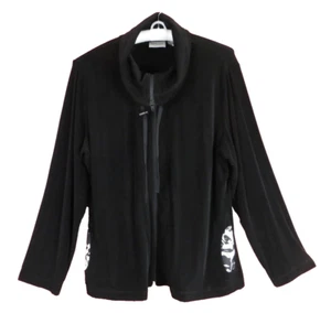 STK1332-CHICO'S TRAVELERS Woman Slinky Knit Jacket Pockets Cowl Neck Black 2 M L - Picture 1 of 10