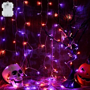 Halloween String Lights Battery Operated Timer Orange Purple 9.8Ft 30LED - Picture 1 of 7