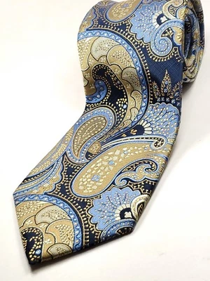 Corbata hecha a mano PIERRE CARDIN para hombre azul marino dorado marrón cachemira NUEVA Foto 1 de 3