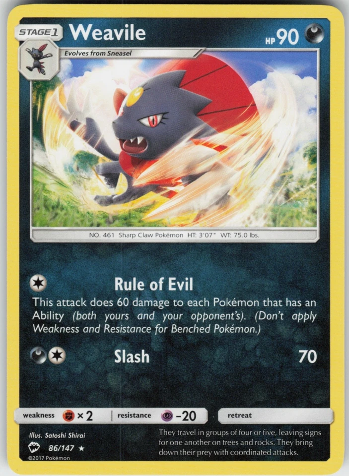 Weavile 86/147 Rare  SM - Burning Shadows - Image 1 of 1