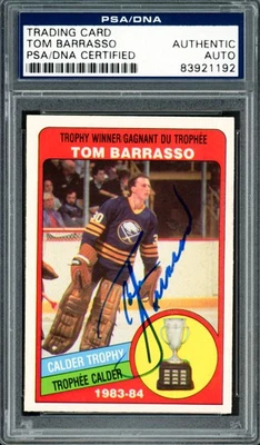 Tom Barrasso Signed 1984-85 O-Pee-Chee RC 375 Buffalo Sabres PSA/DNA #83921192 - Image 1 of 2
