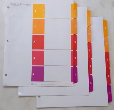Used Avery Binder TOC and 3 sets of 5-Tab Dividers for 3-hole binder - Image 1 of 3