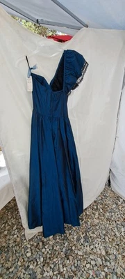 Vintage Jessica McClintock Guinny Sax Blue And Black Formal Gown Prom Dress Sz 7 - Image 1 of 4