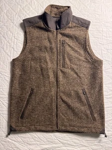 Orvis Mens Fleece Vest Brown Herringbone Waxed Cotton Trimmed Outdoor Size M NWT - Picture 1 of 10