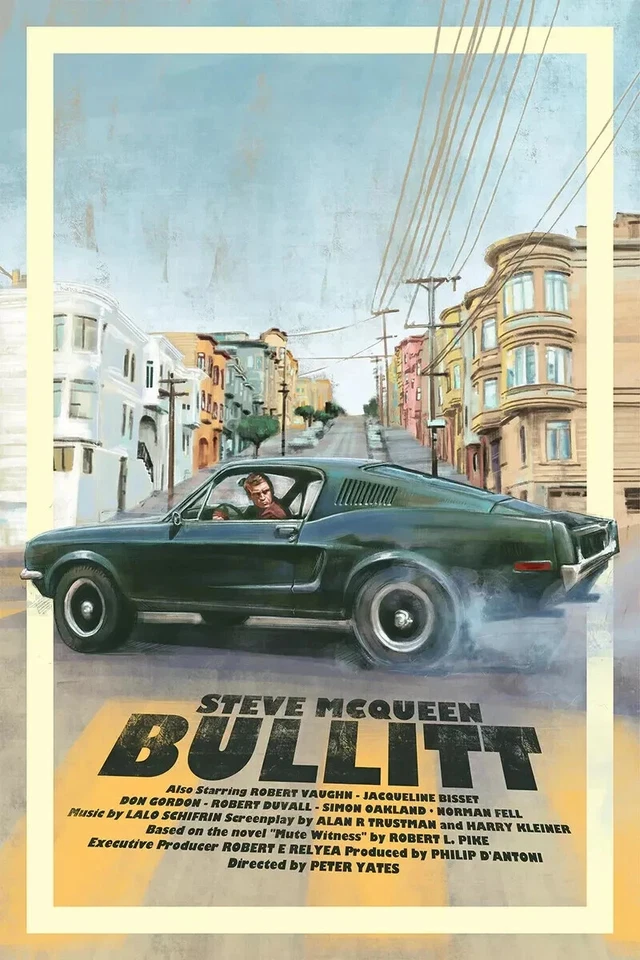 Pôster regular filme Bullitt Steve McQueen Mustang 2 tamanhos 11 x 17 ou 13 x 19 - Imagem 1 de 1