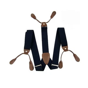 Navy Braces 25mm Elastic Mens Suspenders Adjustable Unisex Trousers Button Hole - Picture 1 of 17