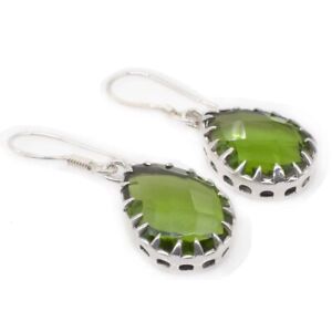 Green Peridot Quartz Faceted Cut Solid 925 Sterling Silver Earring 1'' to 2''