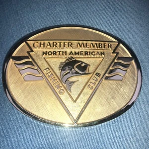 North American Fishing Club Belt Buckle 24K Gold Plate Over Brass - Picture 1 of 4