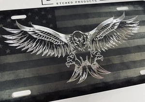 Combo Laser Engraved US American Flag Diamond Etched Eagle Car Tag License Plate - Picture 1 of 13