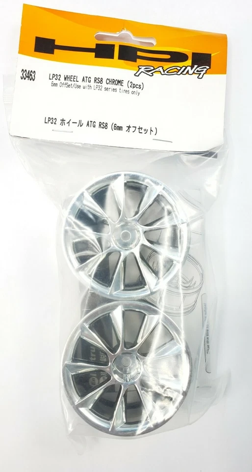 Genuine HPI Racing 33463 LP32 Wheels ATG RS8 Chrome 6mm Offset 1 Pair Hex - Image 1 of 1