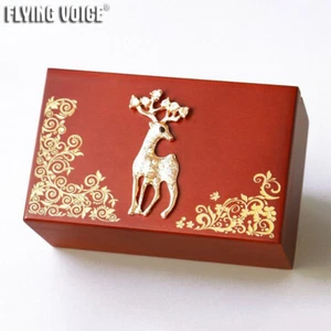 Vintage Wood Wind Up Music Box Deer Embellishment Xmas Birthday Present Gift New - Foto 1 di 4