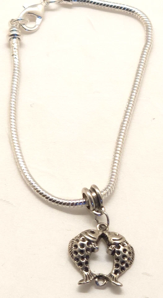 Pulseira Berloque de Prata 8" Dois Peixes de Peixes - Imagem 1 de 4