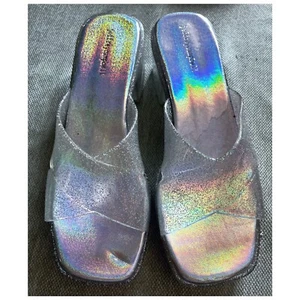 JEFFERY CAMPBELL 11 Clear Glitter Sandal Heels MULE! - Picture 1 of 8