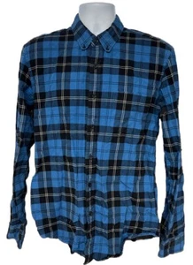 J. Crew Men's Flannel Button Down Shirt Oxford Slim L Blue Black 100% Cotton - Picture 1 of 3