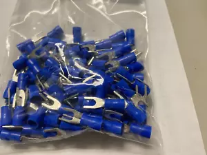 100pcs BLUE FORK SPADE TERMINAL 16-14GA #6 VINYL INSULATED CRIMP WIRE CONNECTOR - Picture 1 of 1