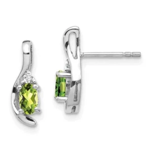 14K Solid White Gold Peridot Diamond Dangle Earrings - Picture 1 of 4