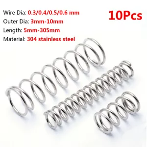 10Pcs Compression Spring Wire Dia 0.3/0.4/0.5/0.6 mm Stainless Steel Pressure - Picture 1 of 4