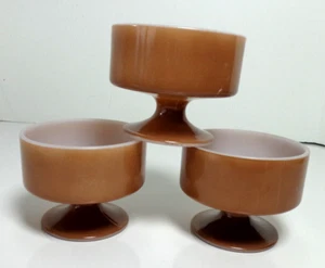 3 VTG Federal USA Heat Proof Glass Pedestal Custard/Dessert/Ice Cream Cups TAUPE - Picture 1 of 5
