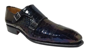 Mister Men's Black Multi Embossed Crocodile Leather Double Monk-Strap Shoe 41283 - Picture 1 of 7