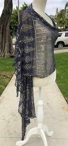 Blue with Gold Metal Vintage Assuit Shawl from Egypt - Belly Dance - Picture 1 of 6