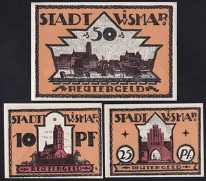 1921 Wismar Germany Notgeld Lot 3 Emergency Money Rare Banknote Complete Set - Picture 1 of 2