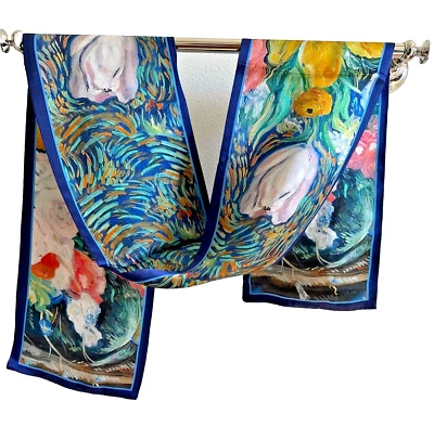 Bufanda larga de 2 capas con estampado de flores de seda satinada morera pura con estampado de flores de 6 X 57 15 x 145 cm 4-2 Foto 1 de 4