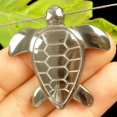 10pcs Black Hematite Carved Sea Turtle Pendant Bead 43x43x7mm FOR Jewelry Making - Image 1 of 3