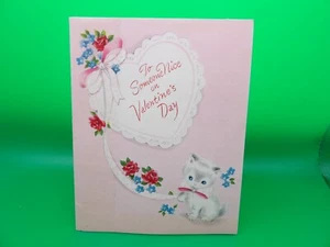 Biglietto di San Valentino vintage 1956 gattino bianco, 5V K-592-1 - Foto 1 di 4
