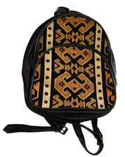 Woven Wool Like Backpack Purse Kilim Vintage Style Black Tan Brown Boho
