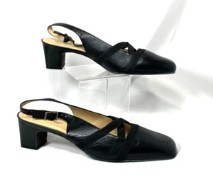 Trotters Shoes Womens 8.5 Black Leather Slingback Pump Low Heel 2" PERFECT! - Picture 1 of 8