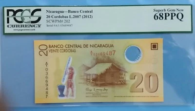 2012 Nicaragua 20 Cordobas PCGS68 PPQ <P-202> Superb GEM UNC 1st Prefix  - Image 1 of 2