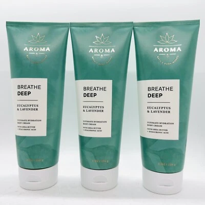 3 Bath & Body Works AROMA BREATHE DEEP EUCALYPTUS & LAVENDER Body Cream 8oz NEW! - Image 1 of 4