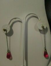 AVON Vibrant Pink Glow Linear Earrings Dangling Goldtone w/Rhinestone Post 2 1/2