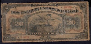 BRAZIL 20 MIL REIS ( 1912 ) E. 13A PICK # 45a VG. - Picture 1 of 2