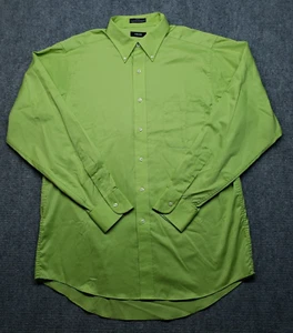 IZOD Dress Shirt Mens L 16 34/35 Twill Oxford Green Long Sleeve Wrinkle Free - Picture 1 of 8