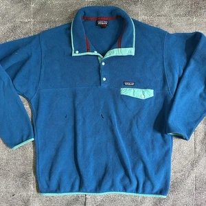 Mens Patagonia Bandana Blue Synchilla Fleece Snap T Pullover Bomber Jacket Sz XL - Picture 1 of 5